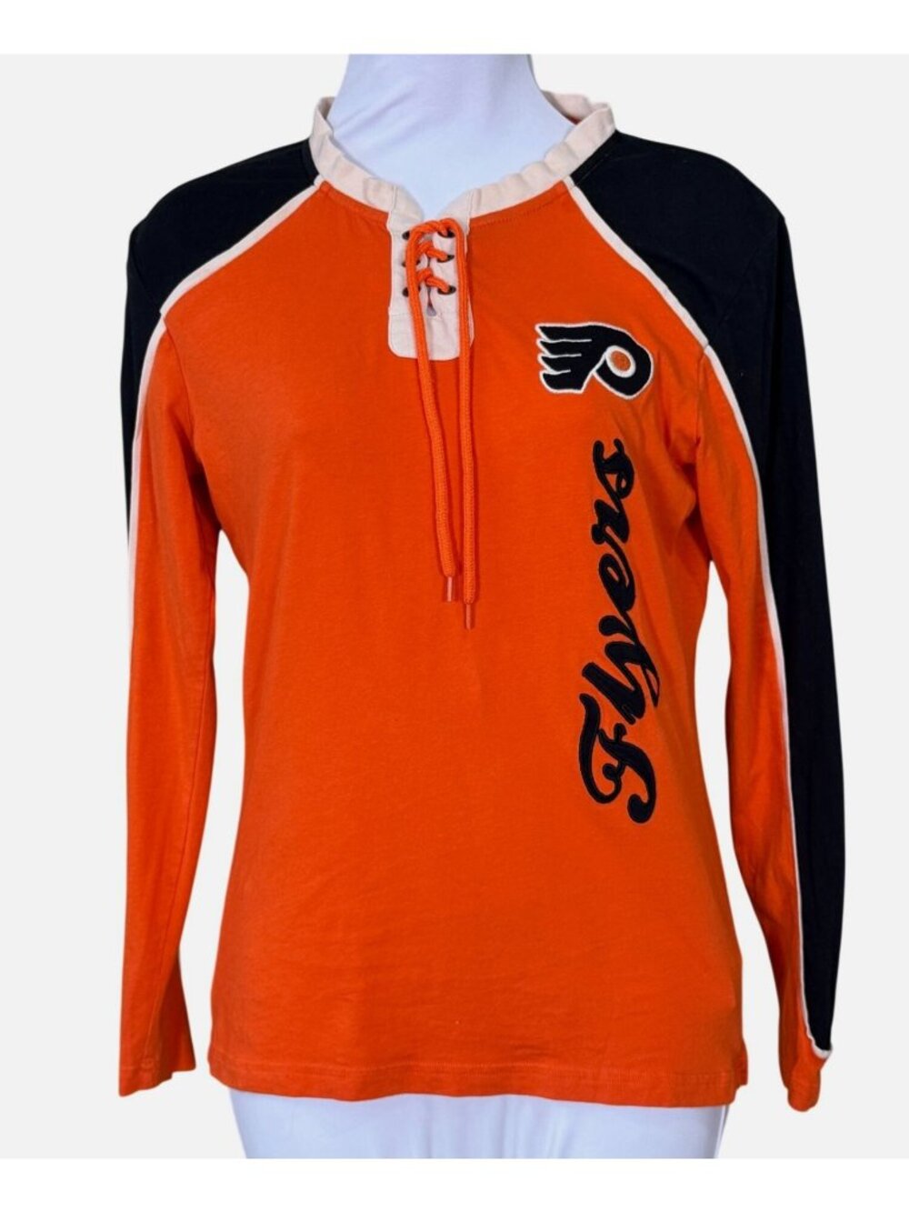 Philadelphia Flyers NHL Old Time Hockey Newbury Collection Lace Up LS Shirt Sm